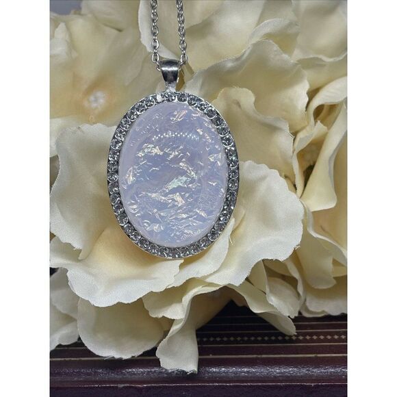 Christmas Party Fancy Large Opal Silver Crystal Necklace Statement Wedding - Picture 3 of 9